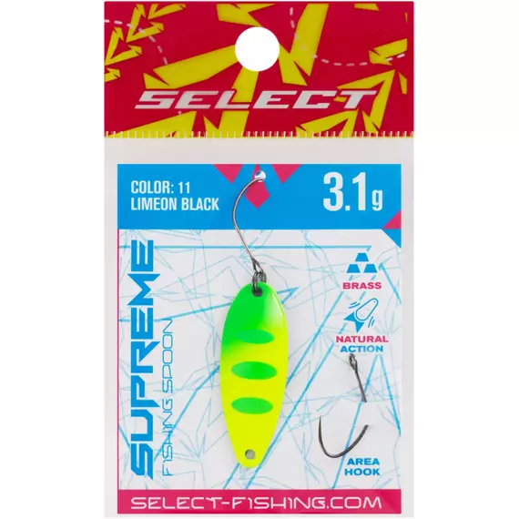 Блешня Select Supreme 3.1g 34mm #11 LimeON Black, Вага блешні: 3.1, Колір блешні: #11 LimeON Black, фото , изображение 2